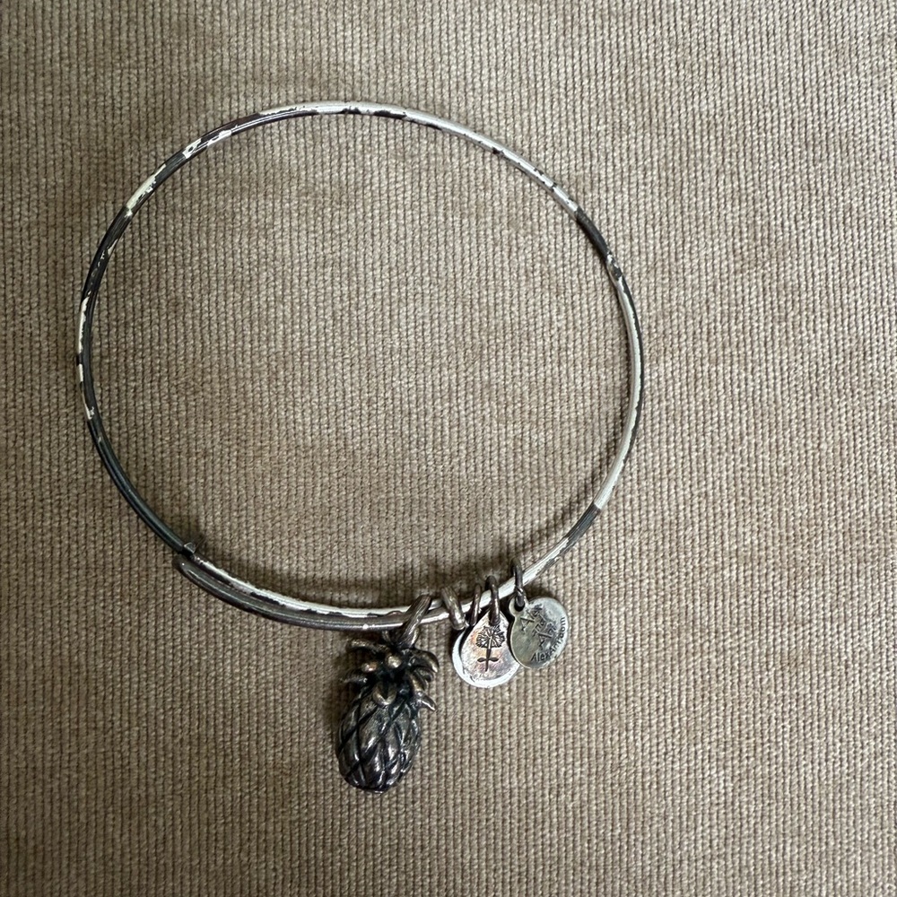 Alex and Ani Silver Bangle with Pineapple Charm